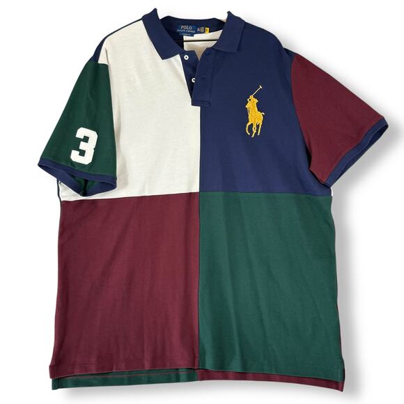 Polo Ralph Lauren Cotton Big Pony Mesh Polo Shirt Blokecore Colorblock XXL Rugby - Picture 4 of 10